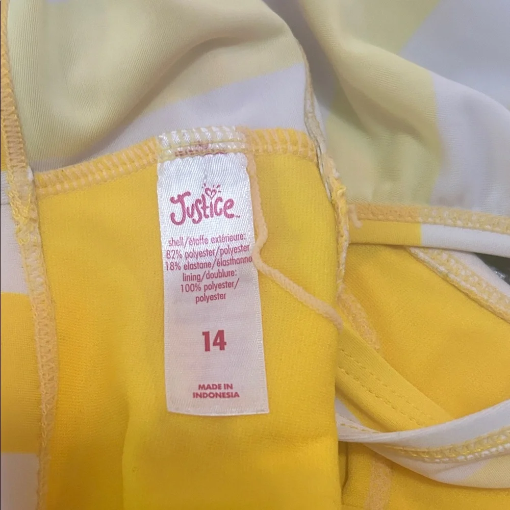 Girl's Justice Yellow & White Striped Scallop Bikini